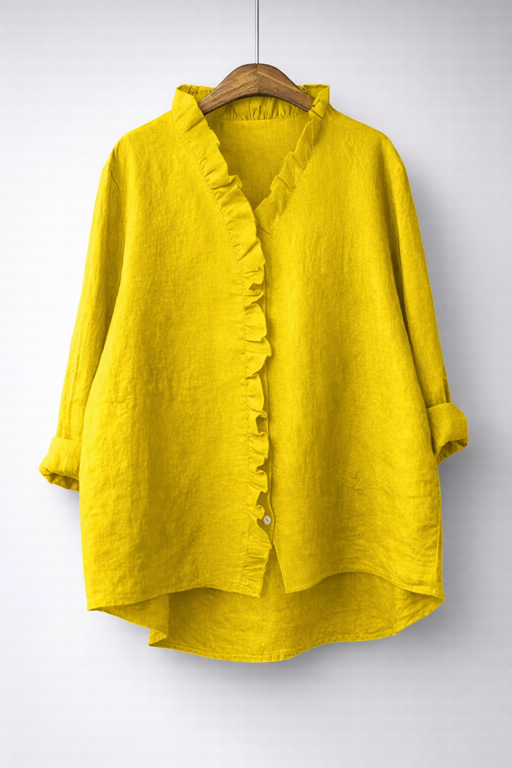 Cremorne Ruffle-Neck Linen-Blend Shirt in Yellow