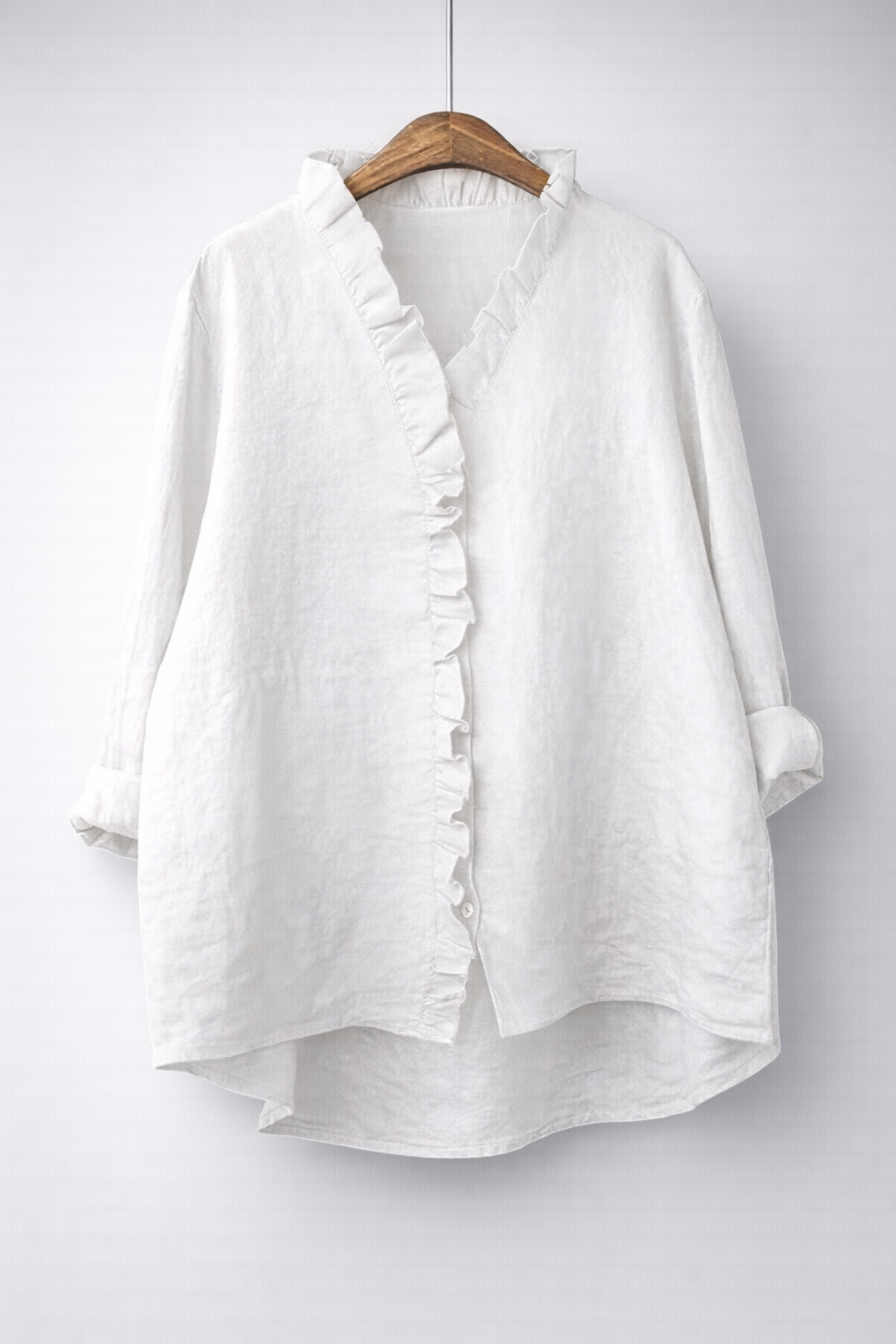 Cremorne Ruffle-Neck Linen-Blend Shirt in White