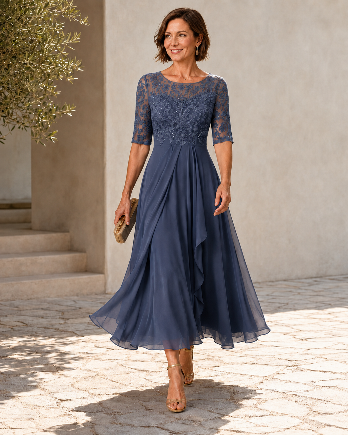 Darling Point Lace Midi Dress in Blue