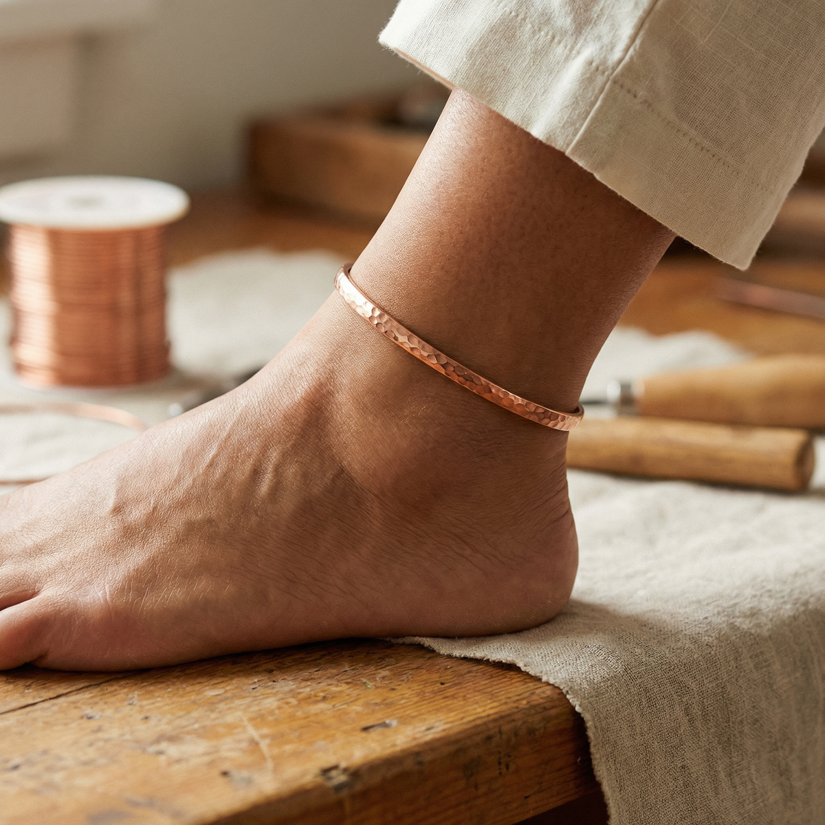 Cronulla Hammered Copper Anklet