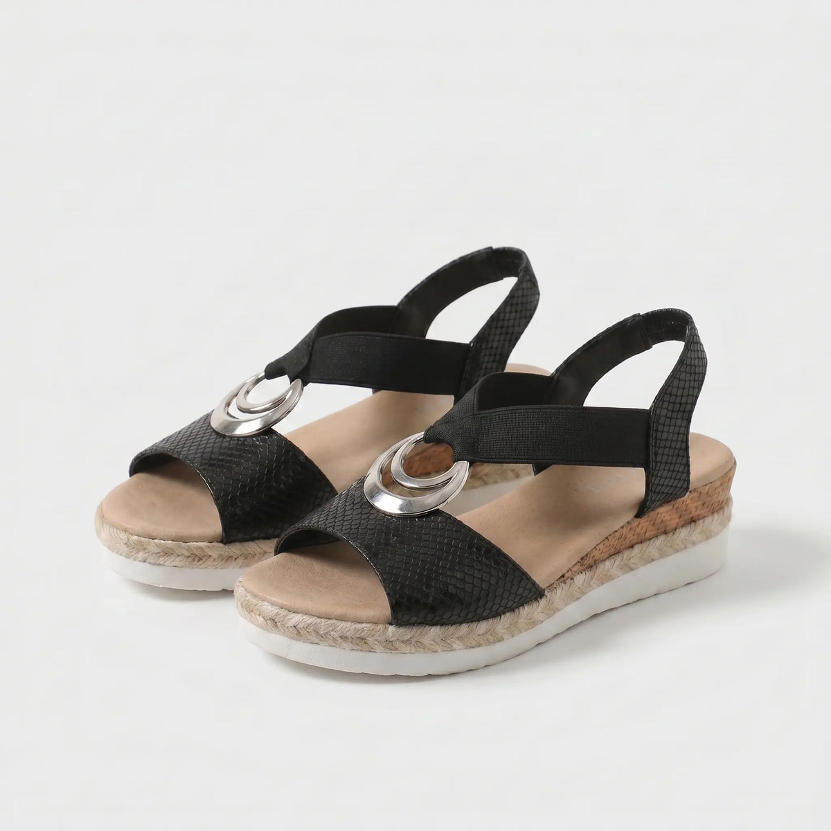 Palm Beach Cork Wedge Sandals in Black