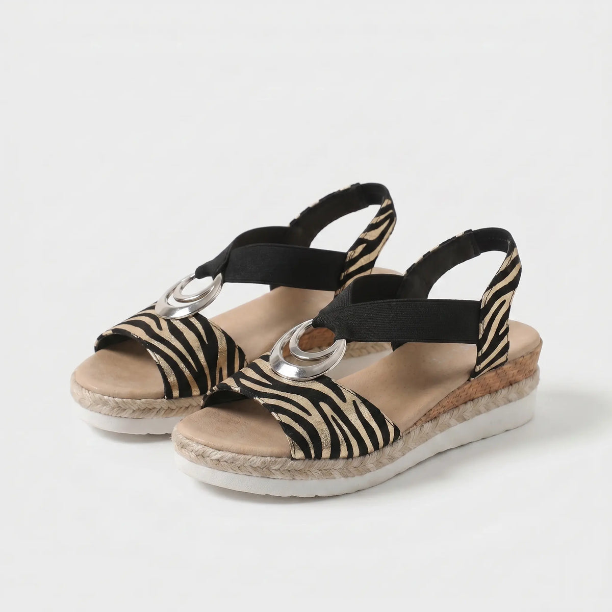 Palm Beach Cork Wedge Sandals in Classic Zebra