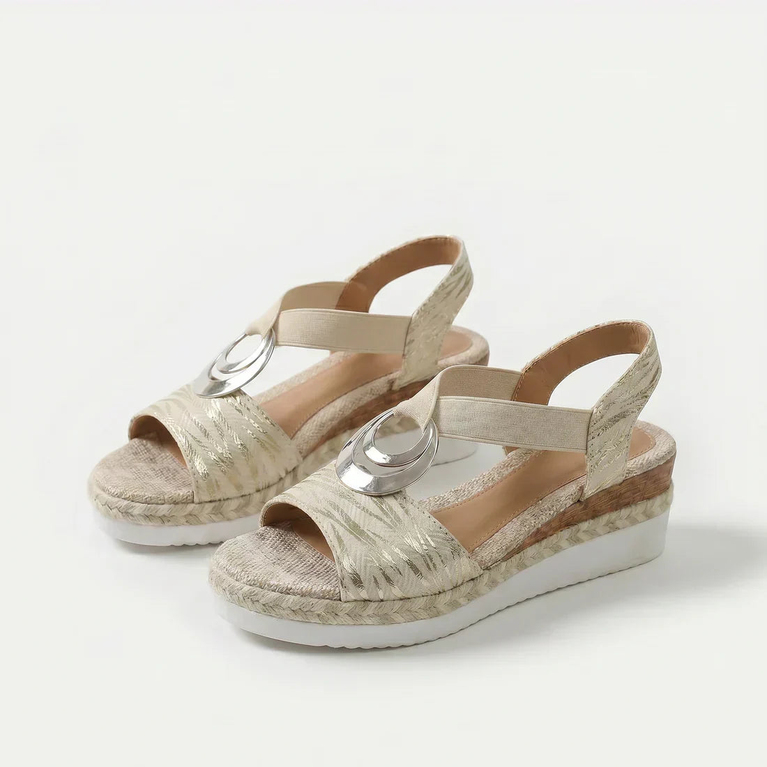 Palm Beach Cork Wedge Sandals in Beige/Silver