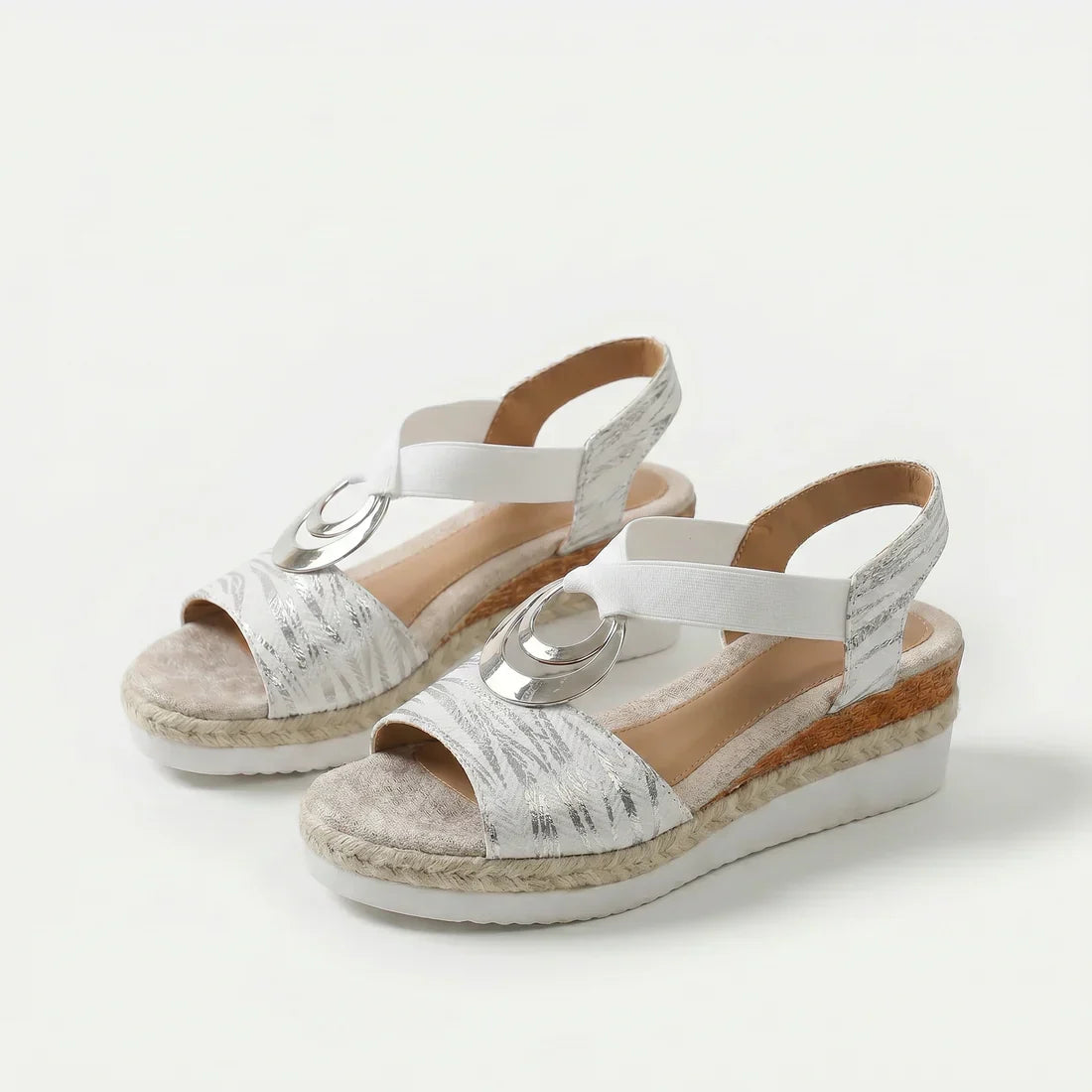 Palm Beach Cork Wedge Sandals in White/Silver