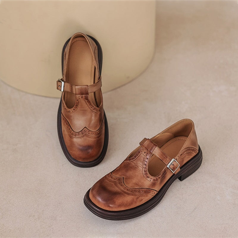 Balmain T-Strap Brogue Flats