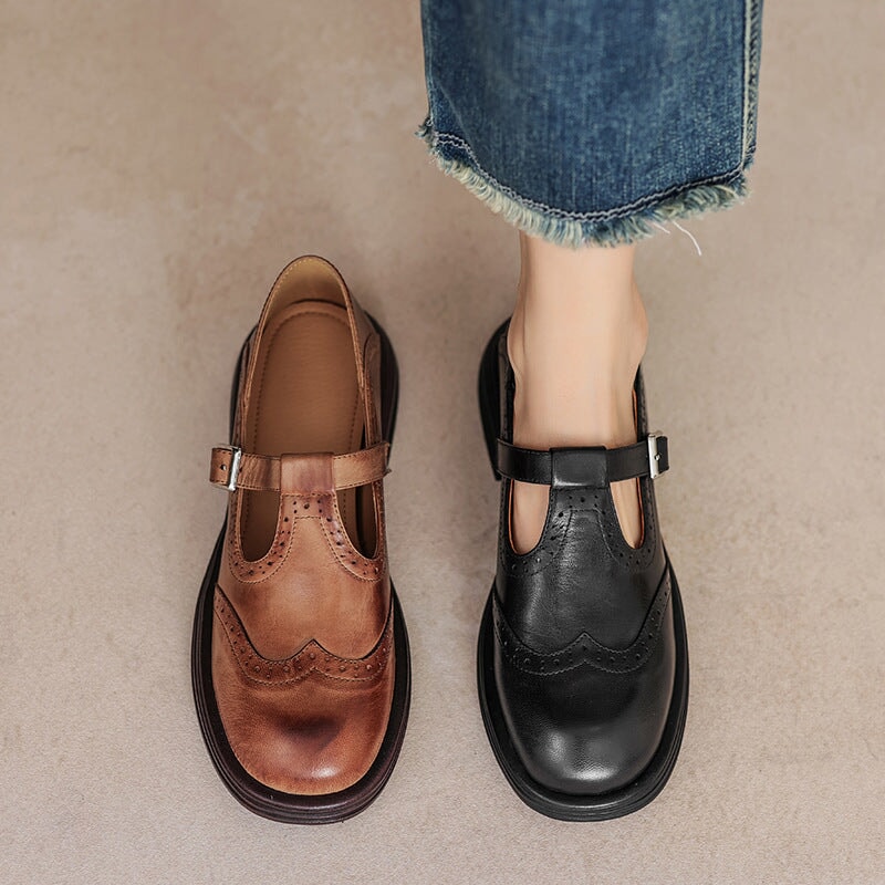 Balmain T-Strap Brogue Flats