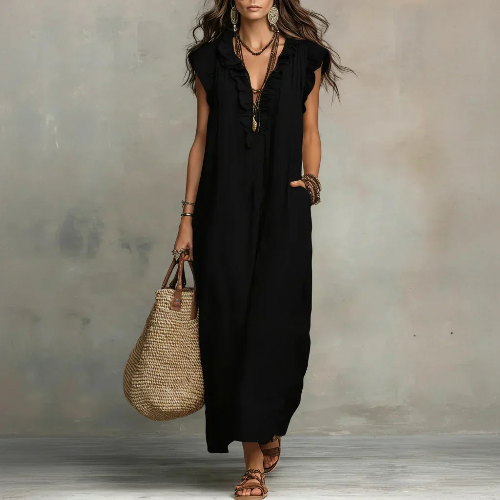 Whale Beach Ruffle Maxi Dress in Black