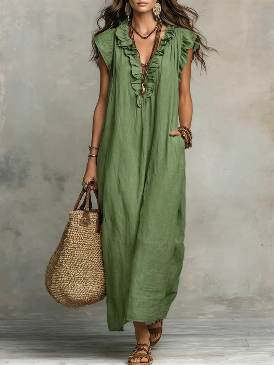 Whale Beach Ruffle Maxi Dress in Green
