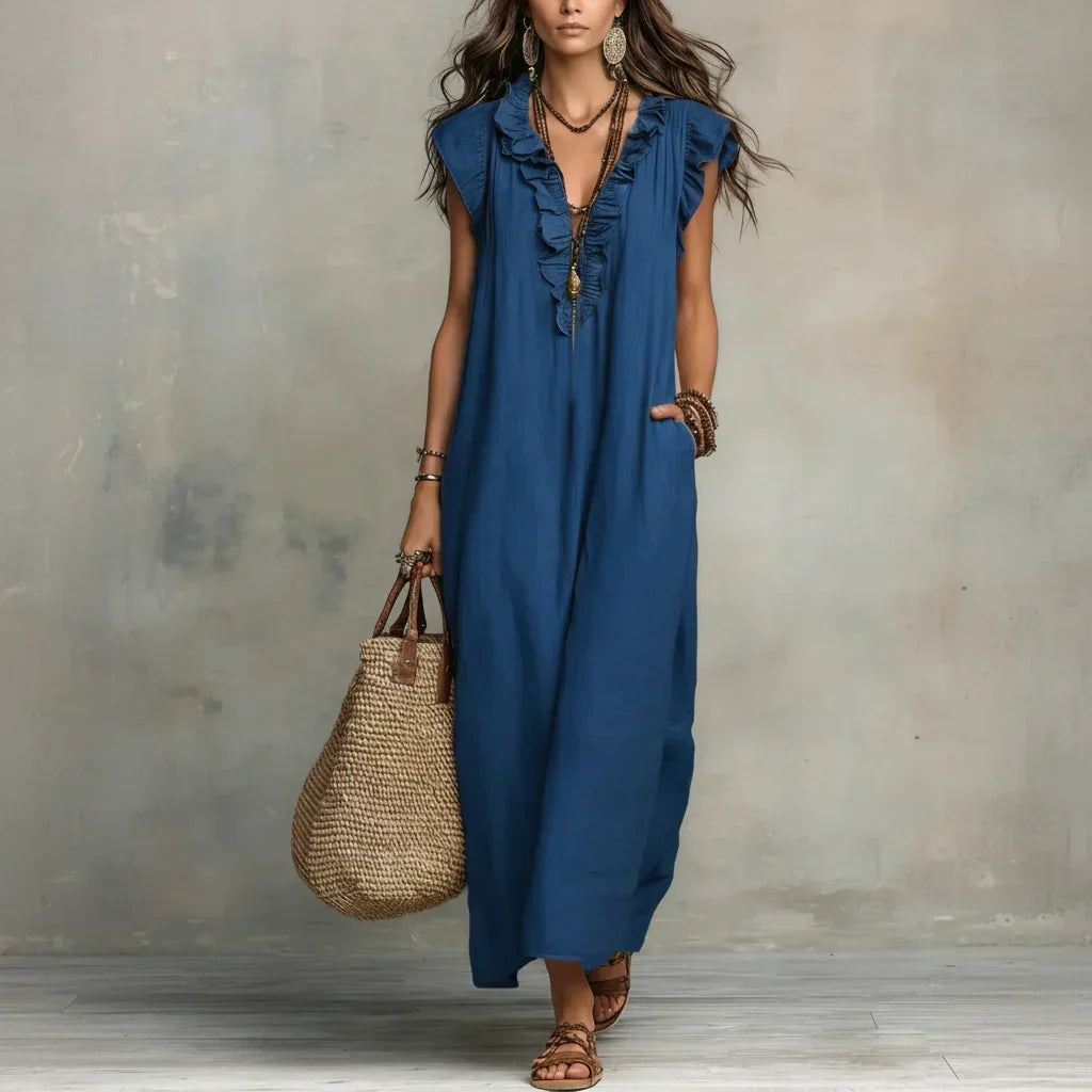Whale Beach Ruffle Maxi Dress in Blue
