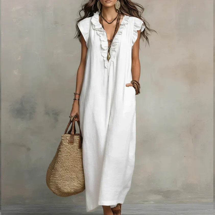 Whale Beach Ruffle Maxi Dress in White