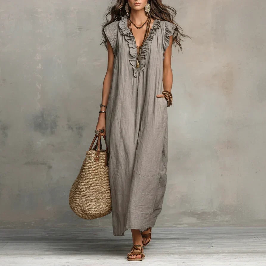 Whale Beach Ruffle Maxi Dress in Grey