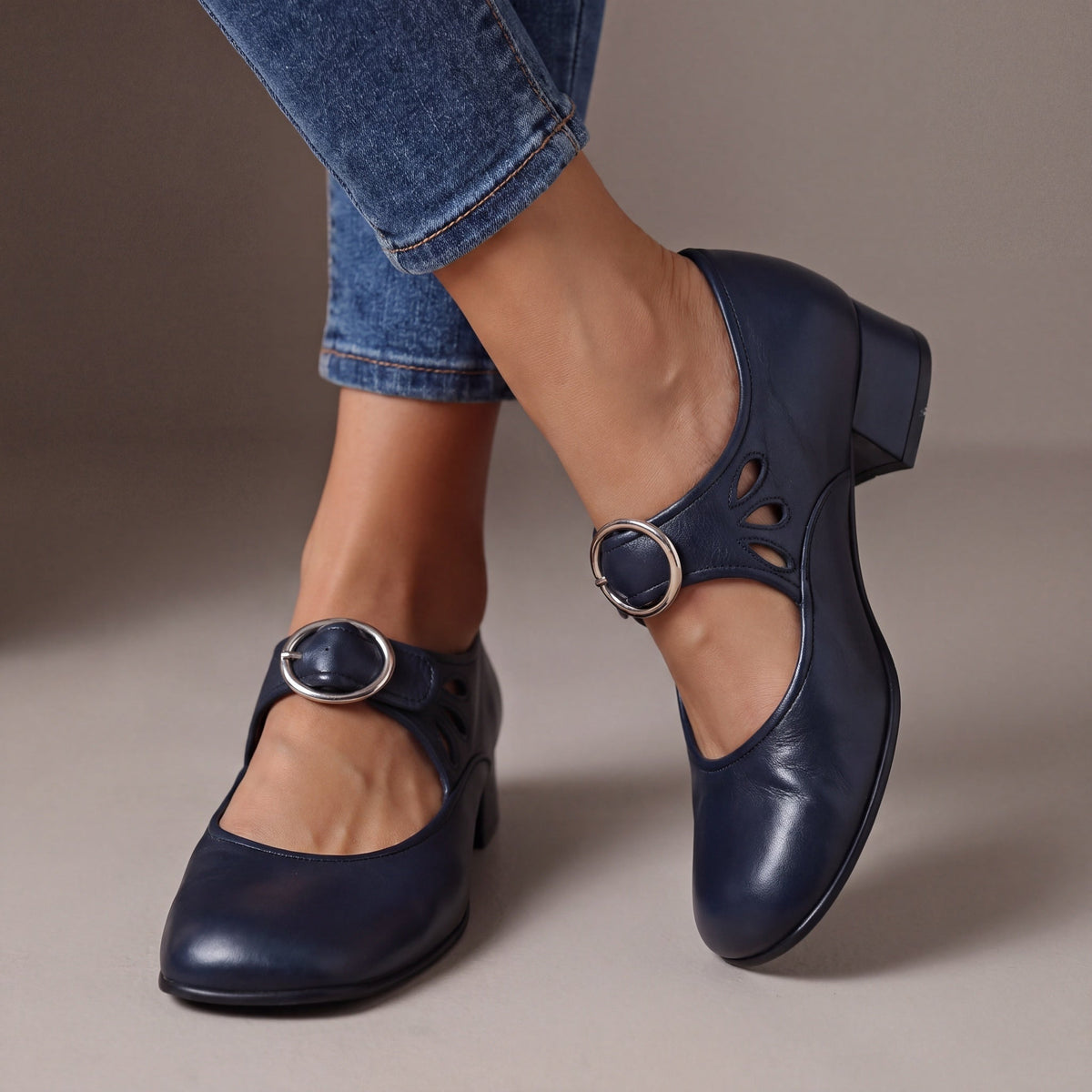 Glebe Buckle Mary Janes in Navy Blue
